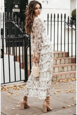 Anne Louise Boutique Papillon Tiered Floral Dres White Multi