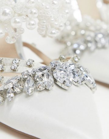 ASOS DESIGN Petals pearl embellished pointed heels in ivory