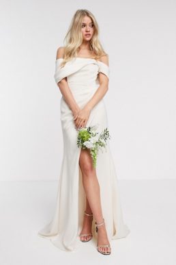 ASOS EDITION bardot drape wrap wedding dress Ivory Soft Apricot