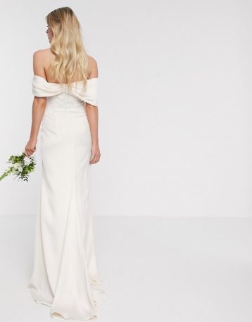 ASOS EDITION bardot drape wrap wedding dress Ivory Soft Apricot
