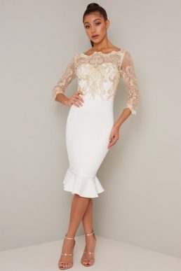 Chi Chi Agarpe Lace Peplum Dress Cream White