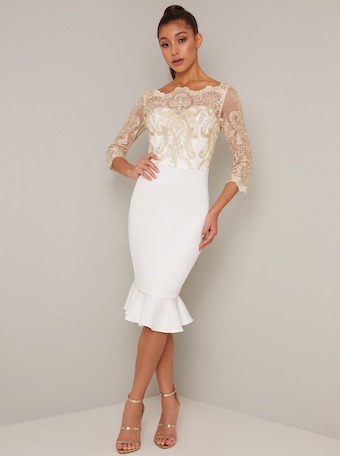 chi chi agarpe lace peplum dress cream white