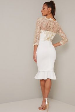 Chi Chi Agarpe Lace Peplum Dress Cream White