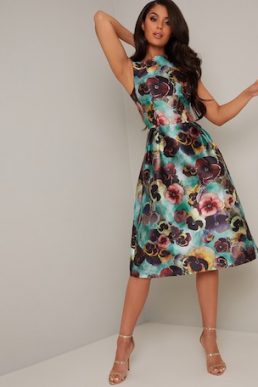 Chi Chi Alyss Floral A-line Dress Teal Multi