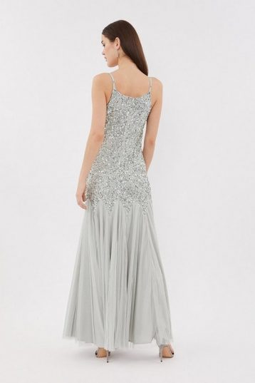 Coast All Over Sequin Maxi Mermaid Dress, Silver - Image 2