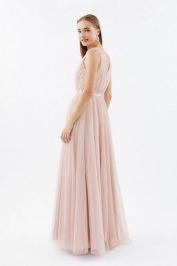 Coast Banded V Neck Mesh Maxi Dress Blush Light Pink
