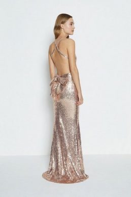 Coast Bow Back Sequin Maxi Dress Champagne