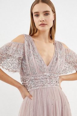 Coast Cold Shoulder Scattered Embellished Maxi Dress Light Pink Blush