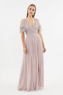 Coast Cold Shoulder Scattered Embellished Maxi Dress Light Pink Blush