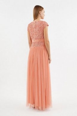 Coast Drop Waist Sequin Maxi Dress Coral