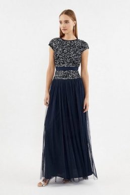 Coast Drop Waist Sequin Maxi Dress Navy