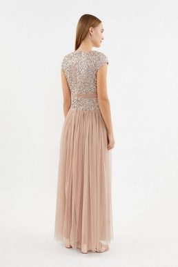 Coast Drop Waist Sequin Maxi Dress Nude Neutral