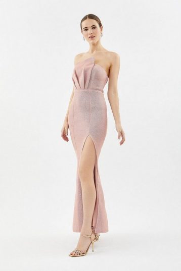 Coast Glitter Airtex Bandeau Maxi Dress Light Pink Blush