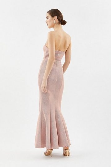 Coast Glitter Airtex Bandeau Maxi Dress Light Pink Blush