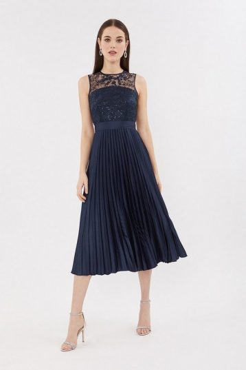 Coast Lace Bodice Pleat Skirt Bridesmaid Dress Navy