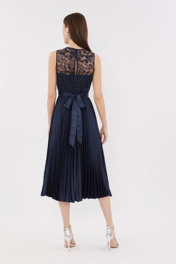 Coast Lace Bodice Pleat Skirt Bridesmaid Dress, Navy - Image 2