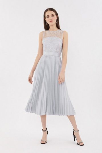 Coast Lace Bodice Pleat Skirt Bridesmaid Dress Silver Light Grey