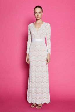 Coast Lace V Neck Maxi Sleeve Dress Ivory Nude