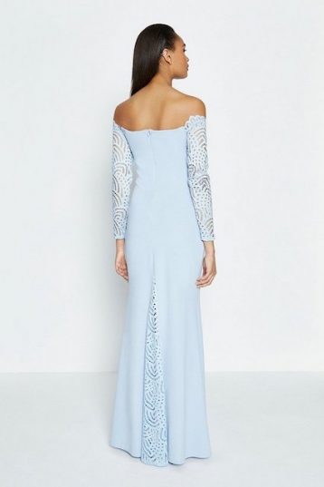 Coast Long Sleeve Lace Bardot Maxi Dress Light Sky Blue