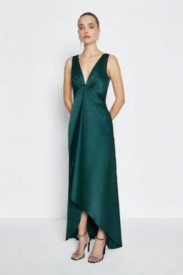 Coast Satin Plunge High Low Maxi Dress Green