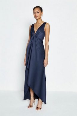 Coast Satin Plunge High Low Maxi Dress Navy