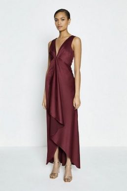 Coast Satin Plunge High Low Maxi Dress Wine Red