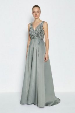 Coast Sequin Bodice Maxi Dress Silver