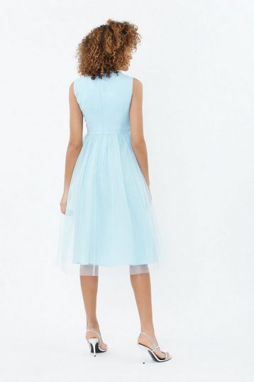Coast Tulle Ruched Bodice Midi Dress, Light Ice Blue - Image 2