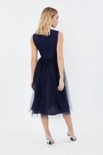 Coast Tulle Ruched Bodice Midi Dress, Navy - Image 2