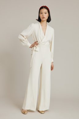 Ghost Olive Sleeve Wedding Jumpsuit Cloud Dancer Ivory