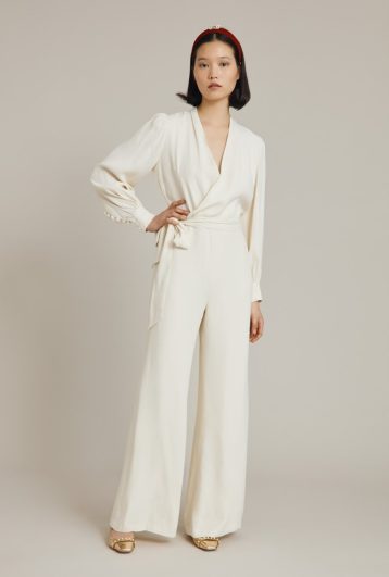 Ghost Olive Sleeve Wedding Jumpsuit Cloud Dancer Ivory