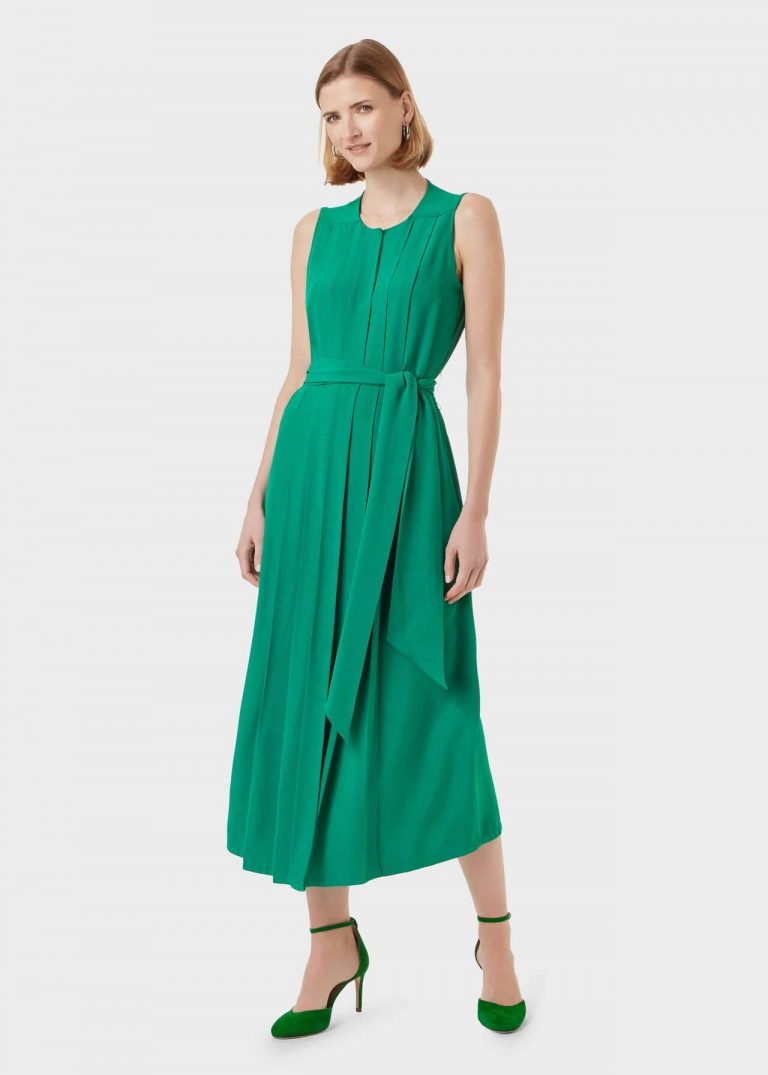 Hobbs Deanna Pleat Midi Dress, Green - myonewedding.co.uk