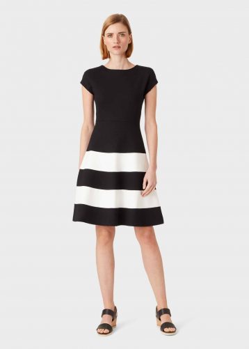 Hobbs Lizzie Stripe A-Line Dress Black White