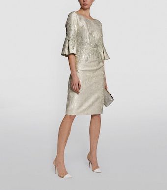 John Charles Brocade Bell Sleeve Midi Dress Sea Mist Light Gold Champagne myonewedding