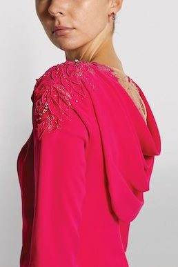 John Charles Draped-Back Sleeve Embellished Shift Dress Fuchsia Hot Pink