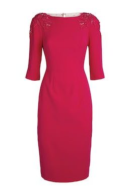 John Charles Draped-Back Sleeve Embellished Shift Dress Fuchsia Hot Pink