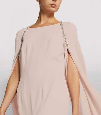 J Kara Bead-embellished Cape Gown in Gray | Lyst