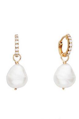 Lily & Roo Gold Huggie Pearl Drop Earrings