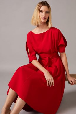 Phase Eight Cleo Belted Sleeve Dress Red