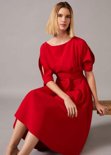 Phase Eight Cleo Belted Sleeve Dress Red