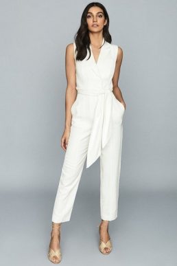 Reiss Romy Wrap Tie Tailored Jumpsuit White