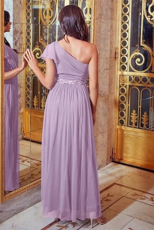 lilac one shoulder maxi dress