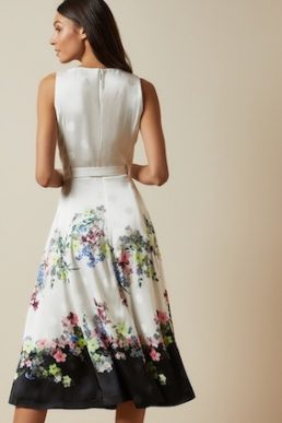 Ted Baker CAMYLLE Pergola midi floral belted dress Ivory Multi