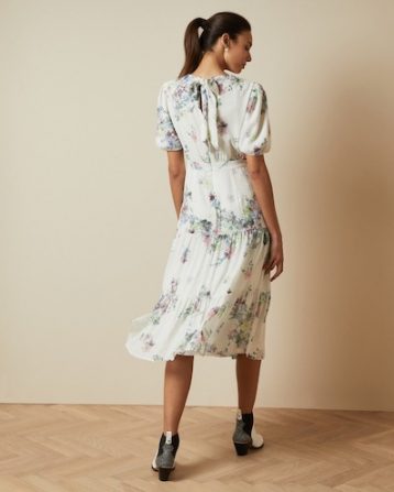 Ted Baker GROVE Pergola puff sleeved midi dress, Ivory/Multi - Image 2