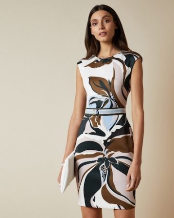 Ted Baker LIZIIEY Masquerade printed bodycon dress Ivory Navy Multi