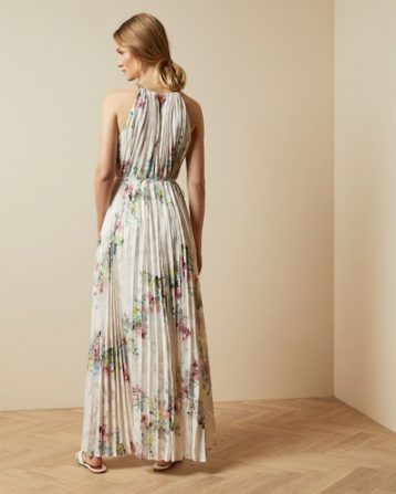 Ted Baker THRELIN Pergola pleated dip hem halter dress, Ivory/Multi - Image 2