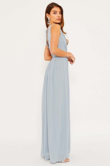 TFNC Kesha Pale Grey Maxi Bridesmaid Dress, Light Blue