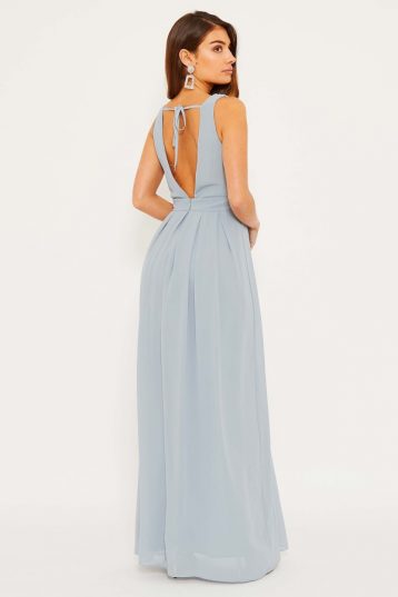 TFNC Kesha Pale Grey Maxi Bridesmaid Dress, Light Blue