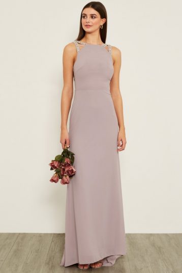 TFNC Riva Pale Grey Maxi Embellished Bridesmaid Dress, Lilac - Image 2