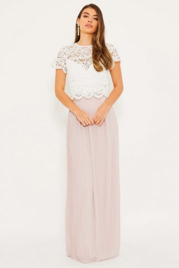 TFNC Tansi White/New Mink Lace Bodice Maxi Bridesmaid Dress Blush